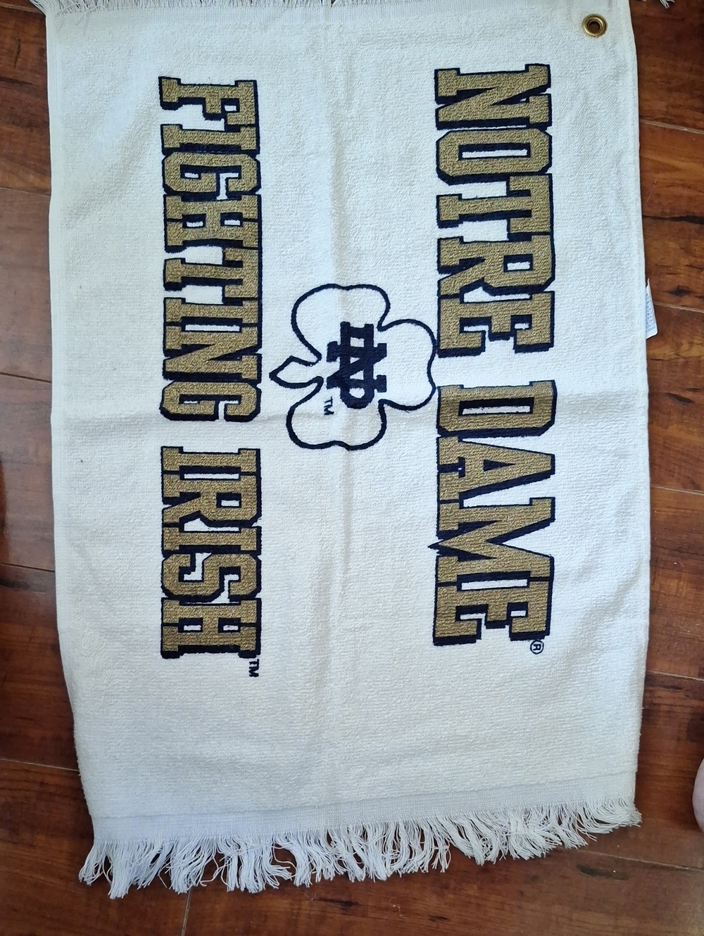 Vintage Notre Dame Fighting Irish White and Gold Towel